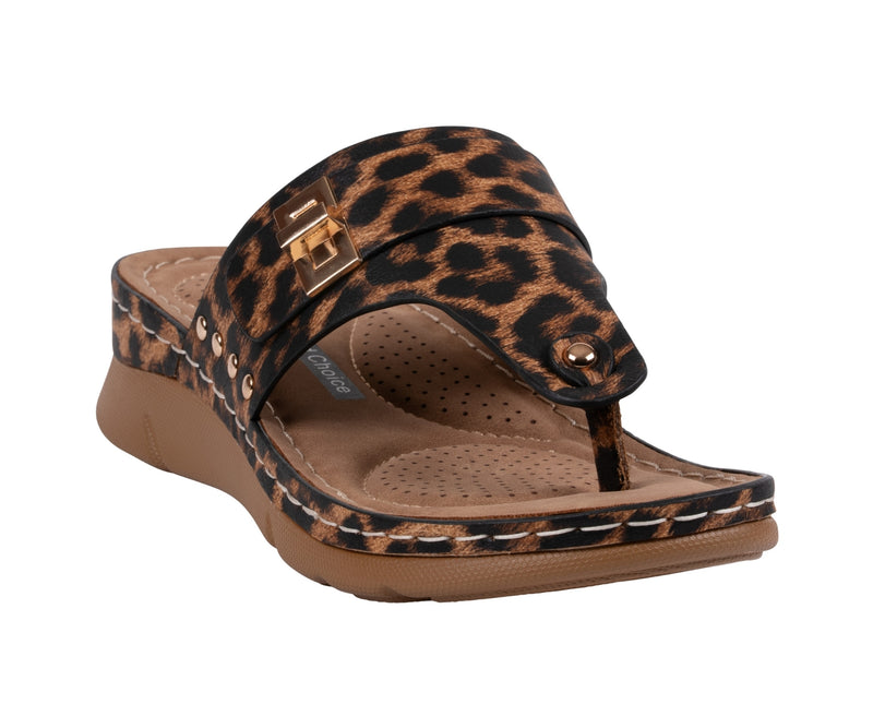 Women's Arla Leopard Hardware Thong Sandals