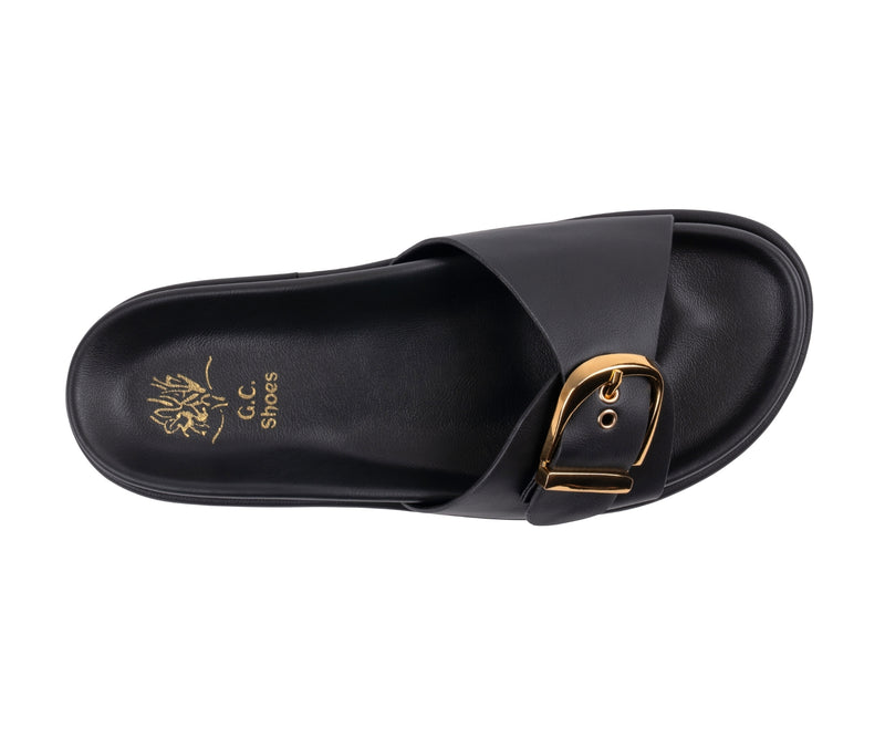 Women’s Basel Black Buckle Slide Footbed Sandals