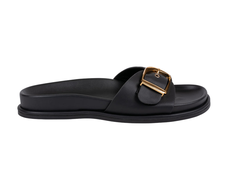 Women’s Basel Black Buckle Slide Footbed Sandals