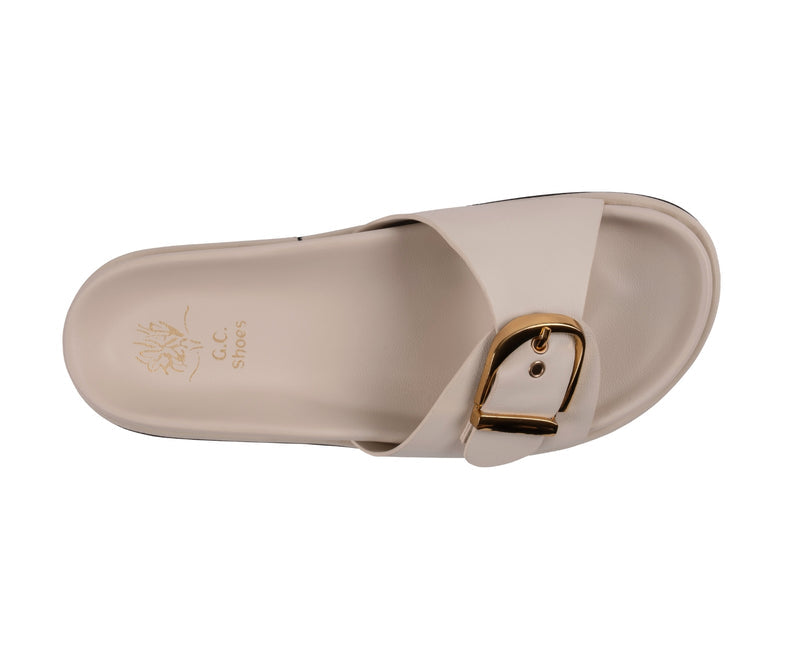 Women’s Basel White Buckle Slide Footbed Sandals