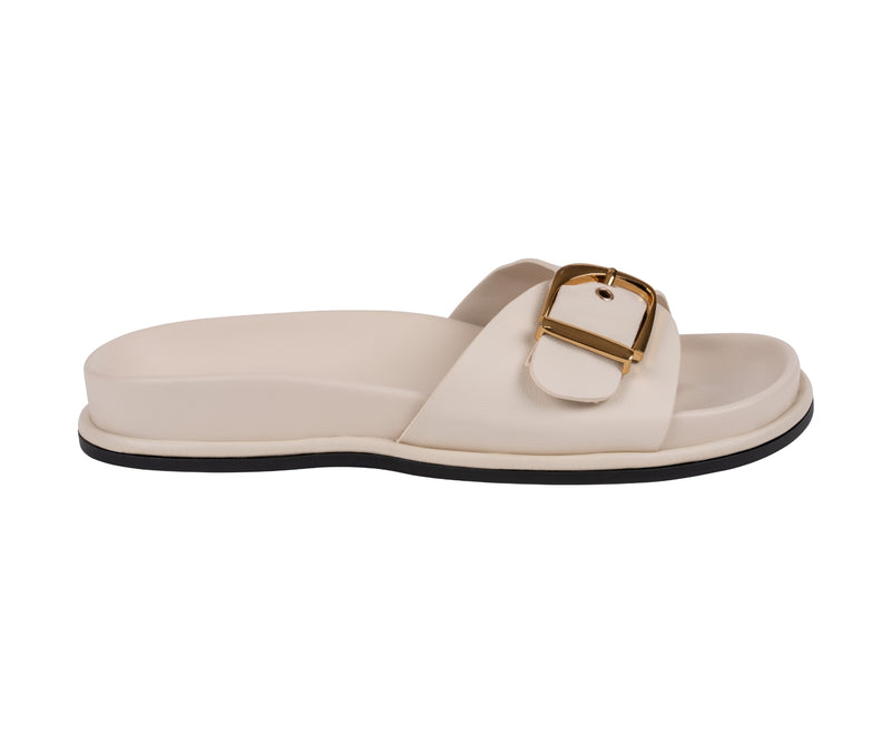 Women’s Basel White Buckle Slide Footbed Sandals