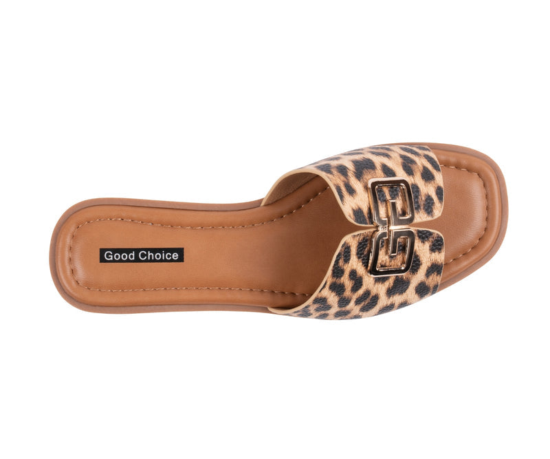 Women’s Bergen Leopard Chain Link Flat Sandals