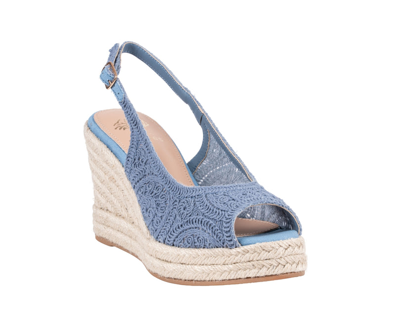 Women's Bowery Blue Crochet Espadrille Wedge Sandals