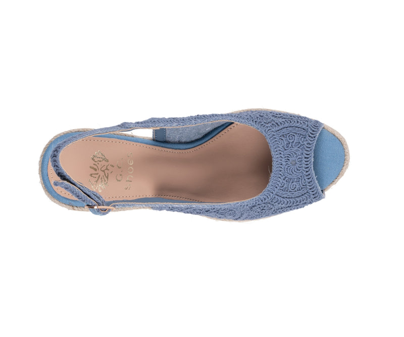 Women's Bowery Blue Crochet Espadrille Wedge Sandals