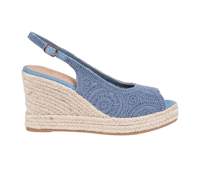 Women's Bowery Blue Crochet Espadrille Wedge Sandals