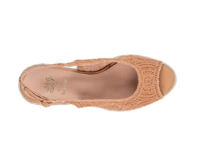 Women's Bowery Tan Crochet Espadrille Wedge Sandals