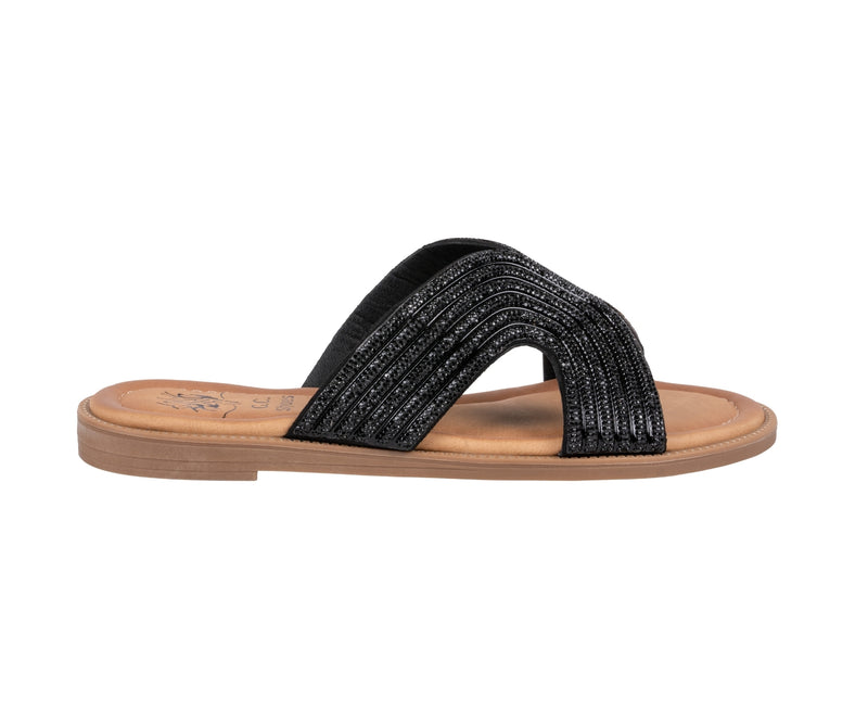 Women’s Carline Black Embellished Flat Sandals