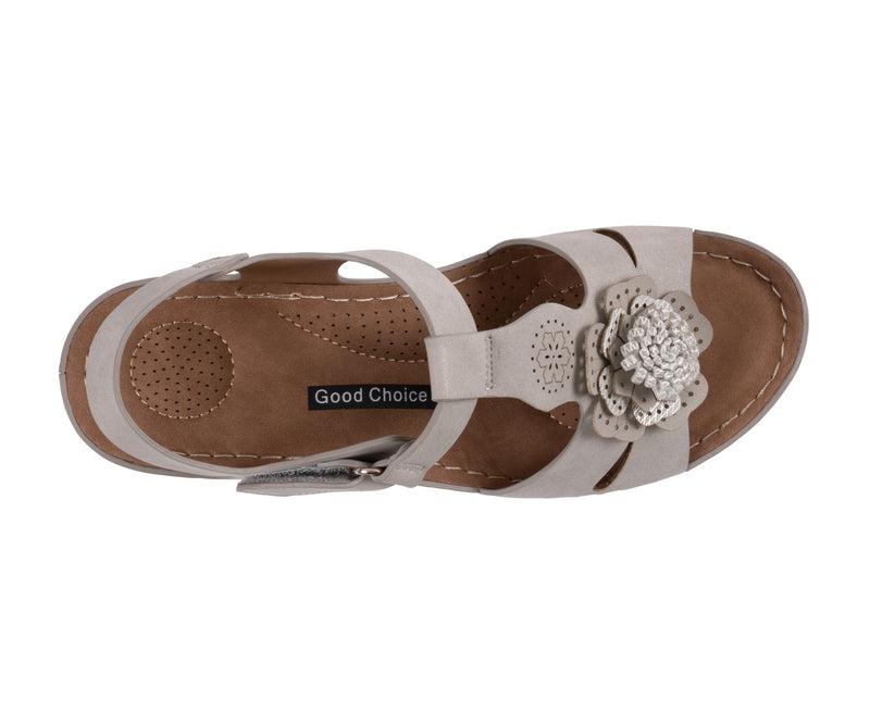Women's Chirp Light Grey Floral Wedge Sandals