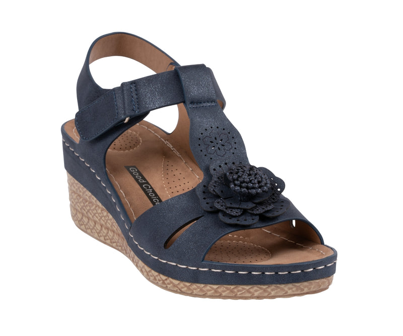 Women's Chirp Navy Floral Wedge Sandals