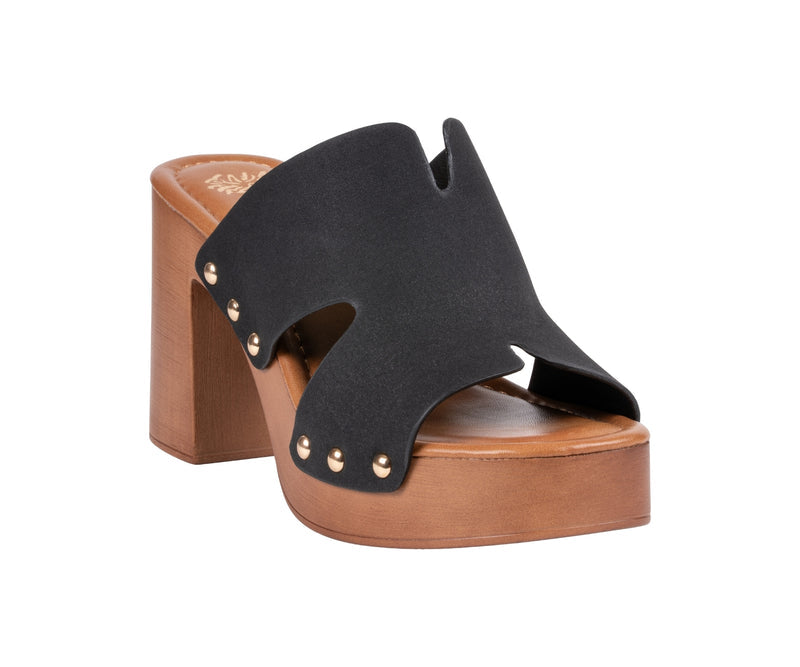 Women’s Cocktail Black Cutout Wooden Block Heel Platform Sandals