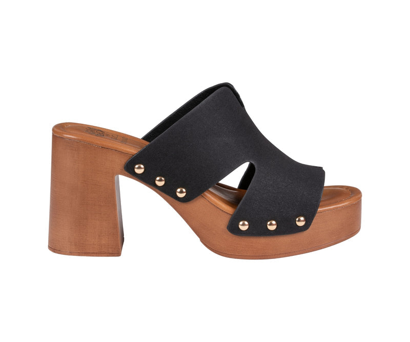 Women’s Cocktail Black Cutout Wooden Block Heel Platform Sandals