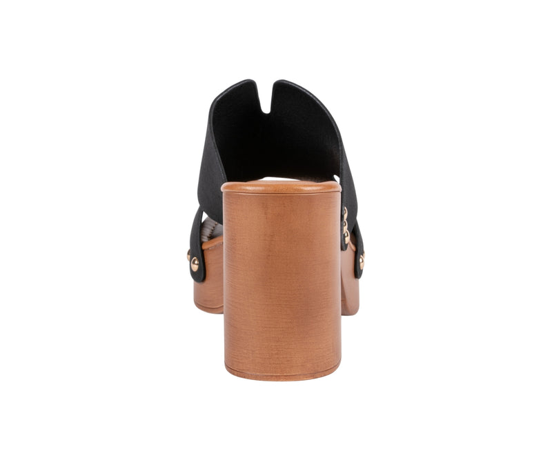 Women’s Cocktail Black Cutout Wooden Block Heel Platform Sandals