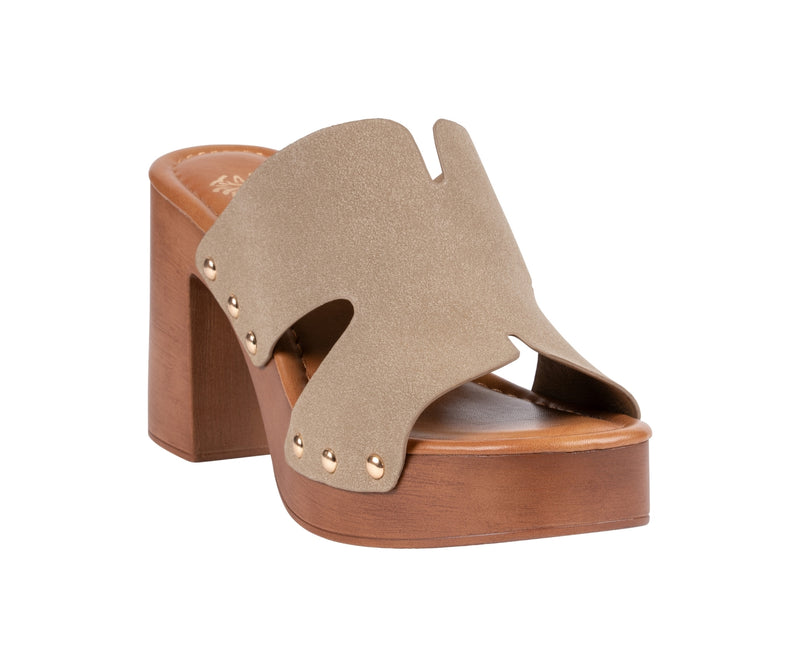 Women’s Cocktail Khaki Cutout Wooden Block Heel Platform Sandals