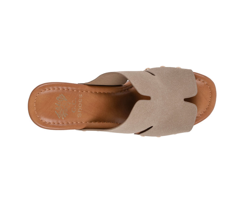 Women’s Cocktail Khaki Cutout Wooden Block Heel Platform Sandals