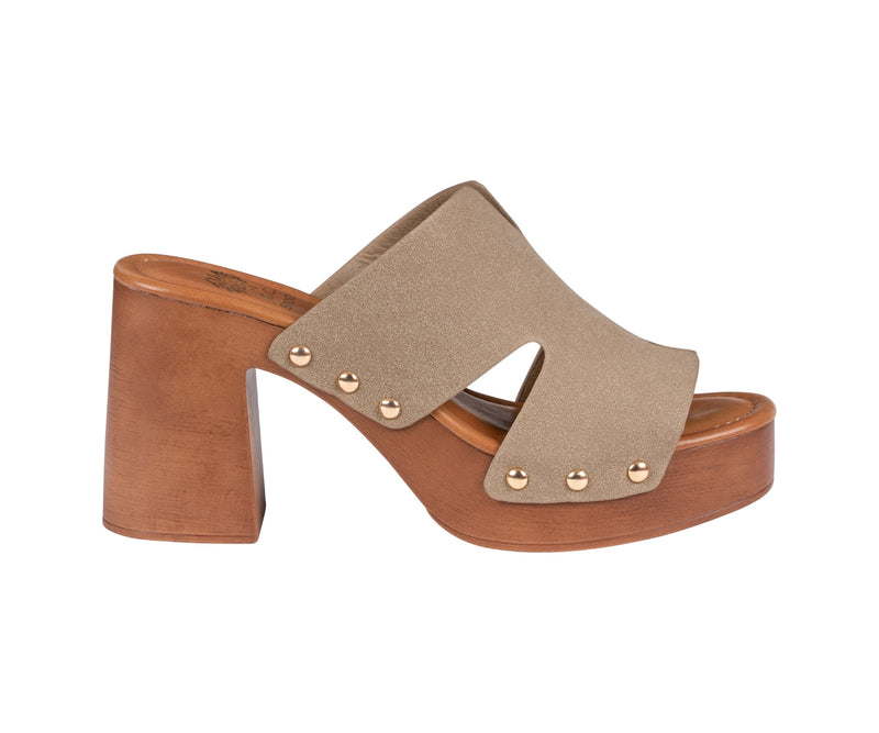 Women’s Cocktail Khaki Cutout Wooden Block Heel Platform Sandals