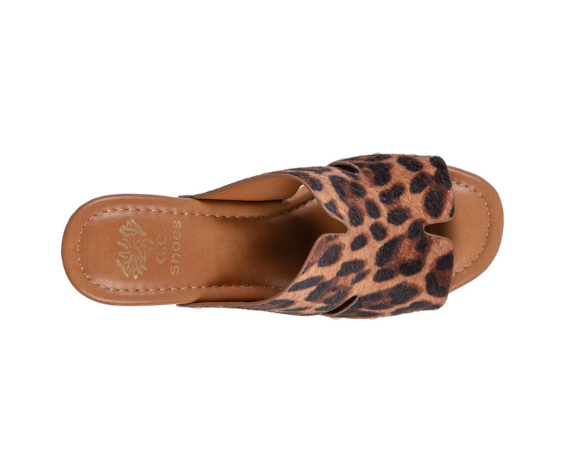 Women’s Cocktail Leopard Cutout Wooden Block Heel Platform Sandals