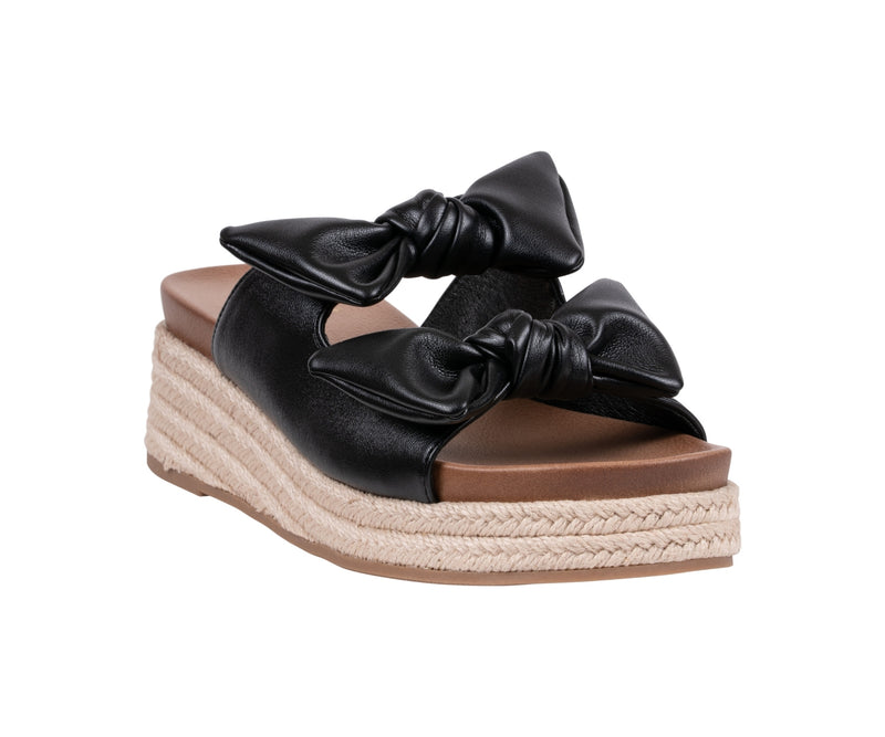 Women’s Cosmos Black Double Bow Espadrille Wedge Sandals