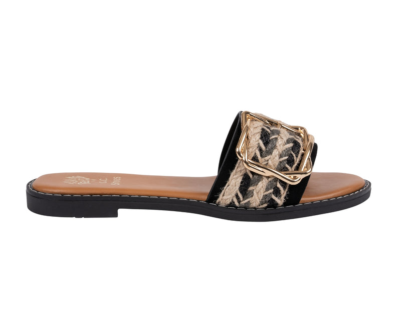 Women’s Devon Black Grommet Toe Loop Flat Sandals