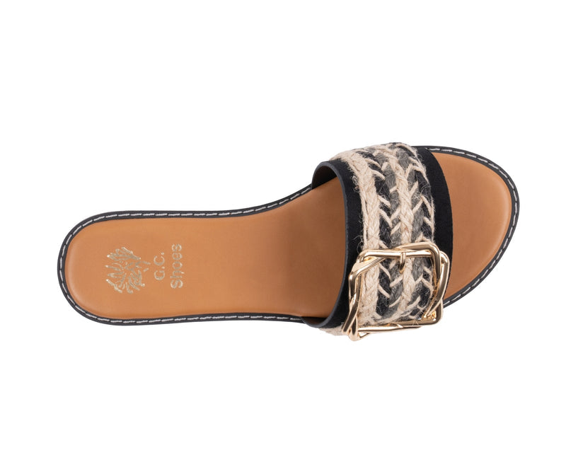 Women’s Devon Black Grommet Toe Loop Flat Sandals