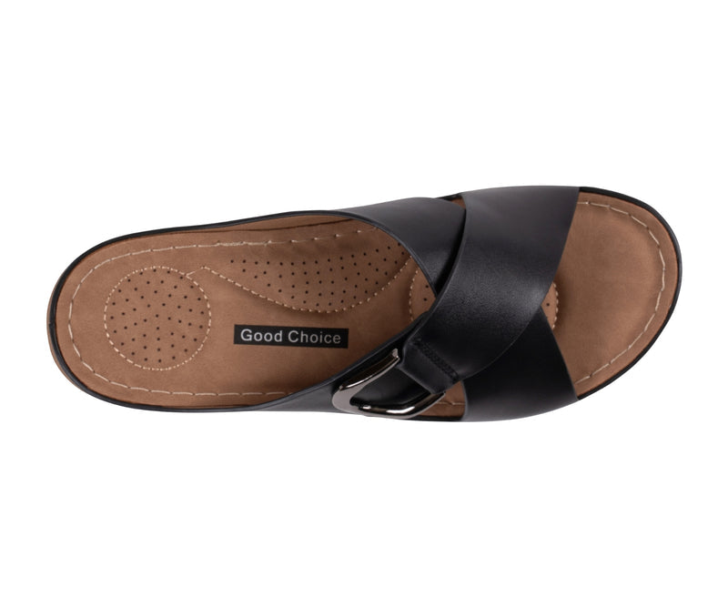 Women's Eanna Black Crisscross Hardware Comfort Sandals