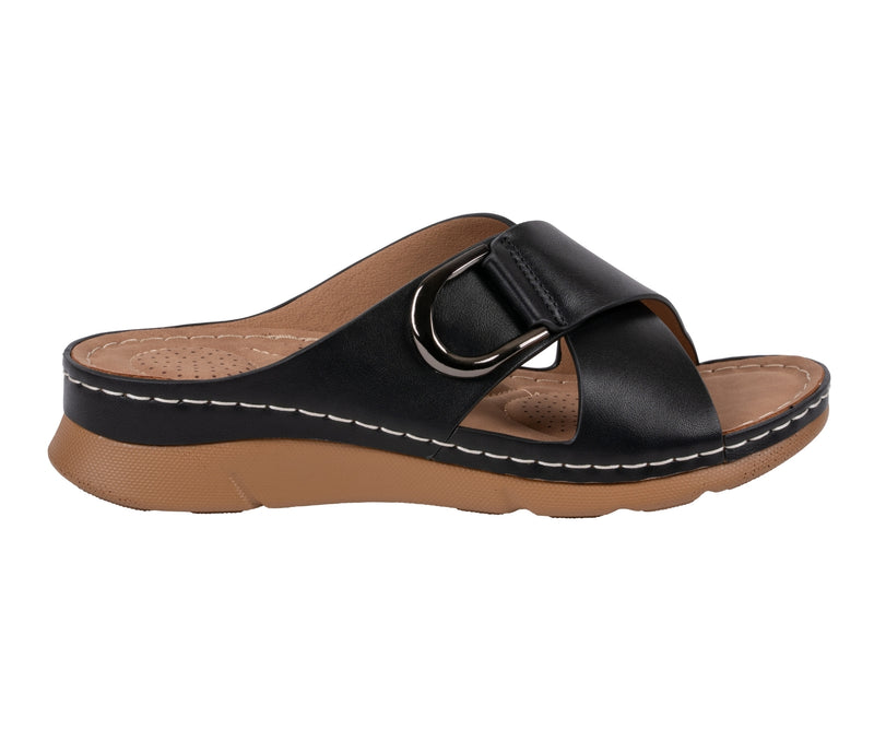 Women's Eanna Black Crisscross Hardware Comfort Sandals