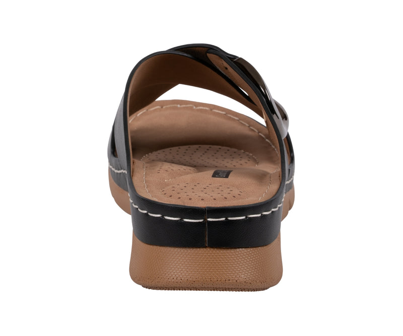 Women's Eanna Black Crisscross Hardware Comfort Sandals