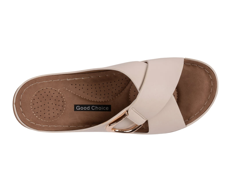 Women's Eanna Nude Crisscross Hardware Comfort Sandals