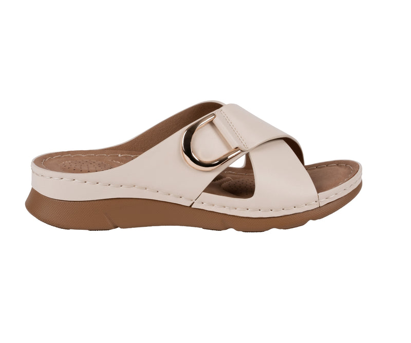 Women's Eanna Nude Crisscross Hardware Comfort Sandals