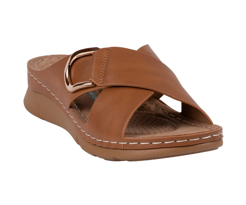 Women's Eanna Tan Crisscross Hardware Comfort Sandals