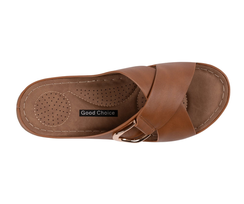 Women's Eanna Tan Crisscross Hardware Comfort Sandals