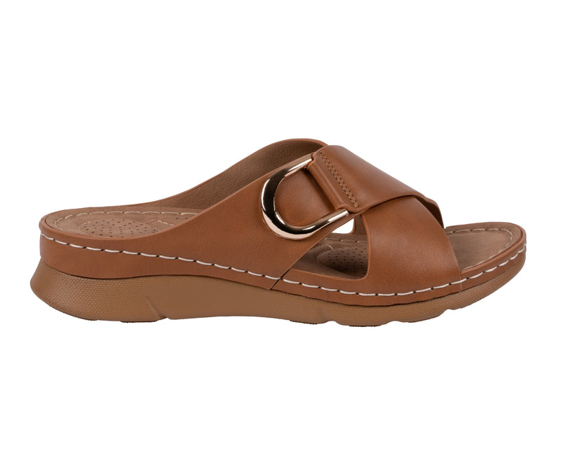 Women's Eanna Tan Crisscross Hardware Comfort Sandals