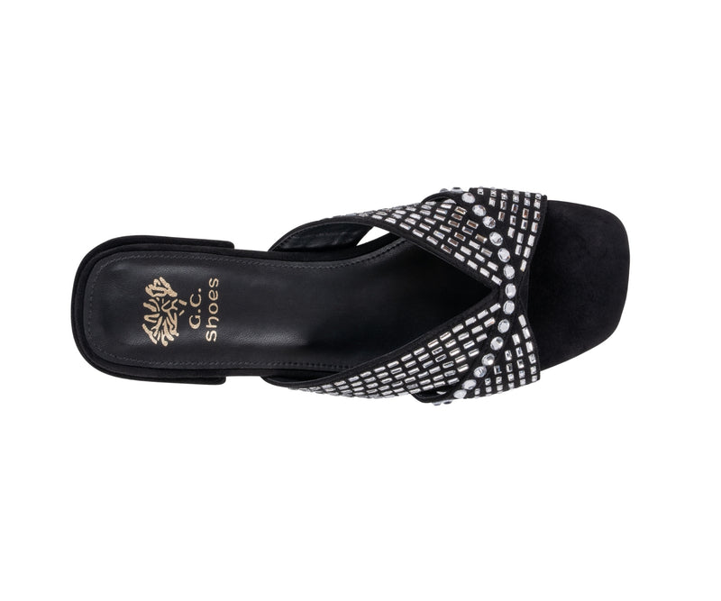 Women’s Elara Black Rhinestone Crisscross Flat Sandals