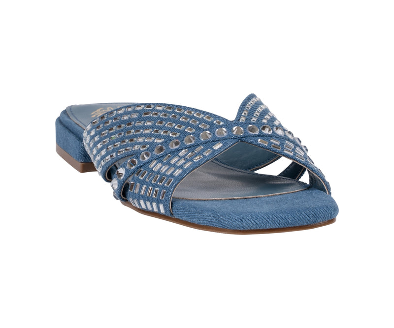 Women’s Elara Blue Rhinestone Crisscross Flat Sandals