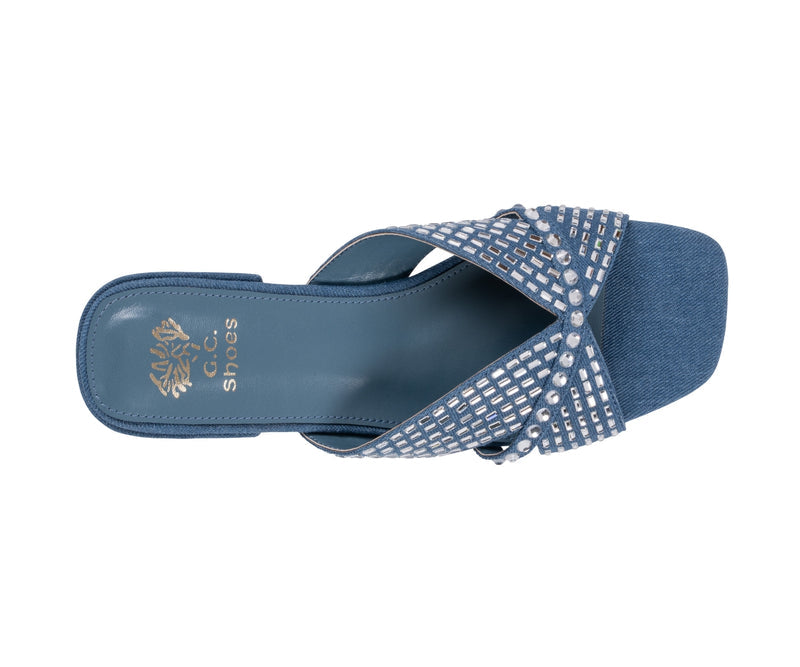 Women’s Elara Blue Rhinestone Crisscross Flat Sandals