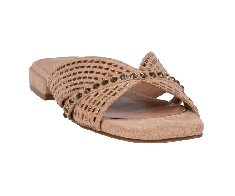 Women’s Elara Nude Rhinestone Crisscross Flat Sandals
