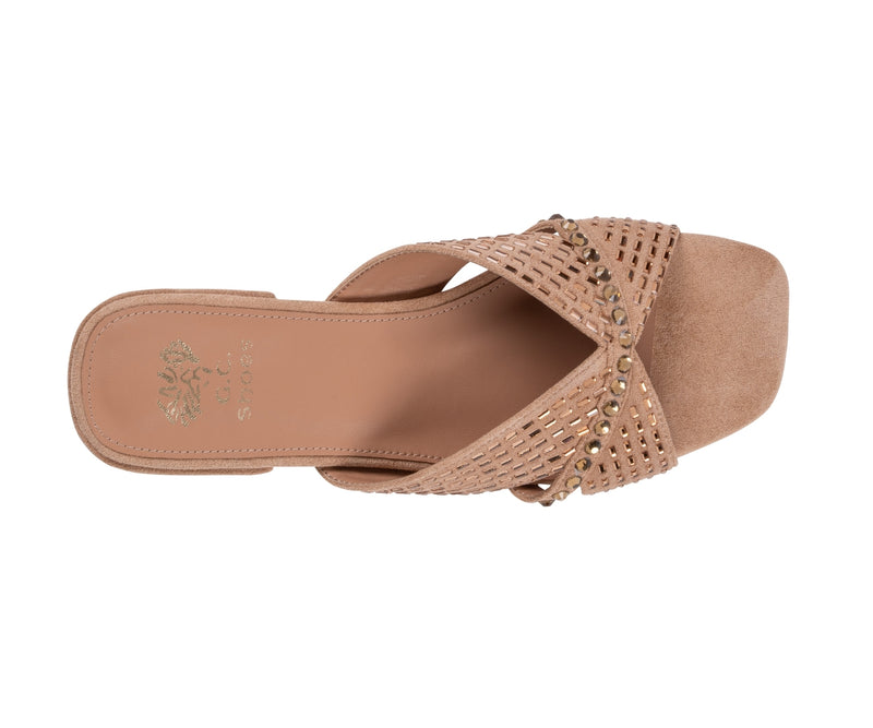 Women’s Elara Nude Rhinestone Crisscross Flat Sandals