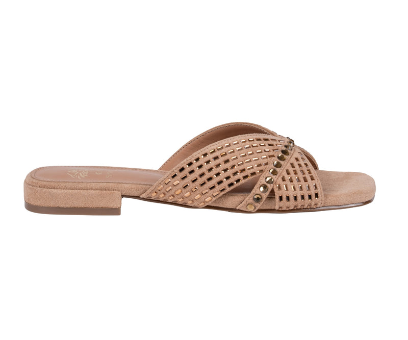 Women’s Elara Nude Rhinestone Crisscross Flat Sandals