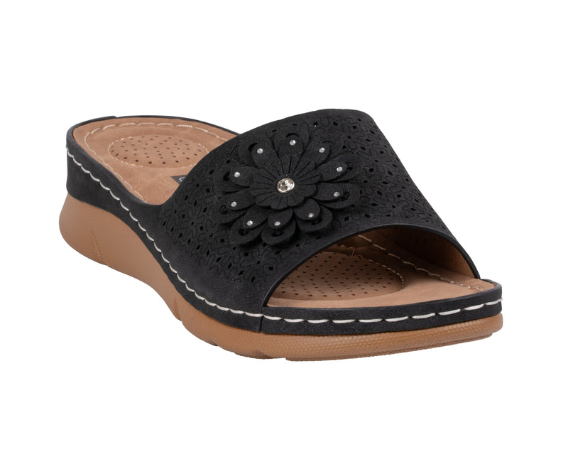 Women's Gabbie Black Flower Rosette Comfort Sandals