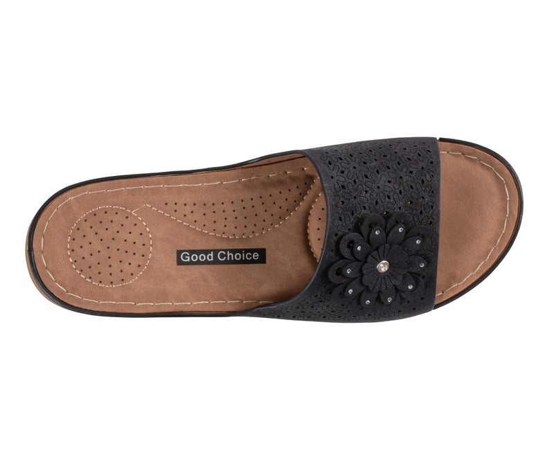 Women's Gabbie Black Flower Rosette Comfort Sandals