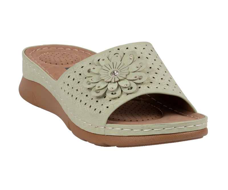 Women's Gabbie Green Flower Rosette Comfort Sandals
