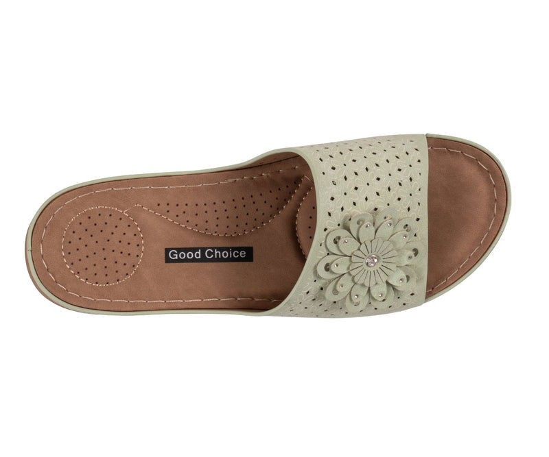 Women's Gabbie Green Flower Rosette Comfort Sandals