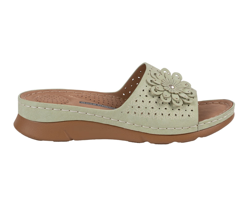 Women's Gabbie Green Flower Rosette Comfort Sandals