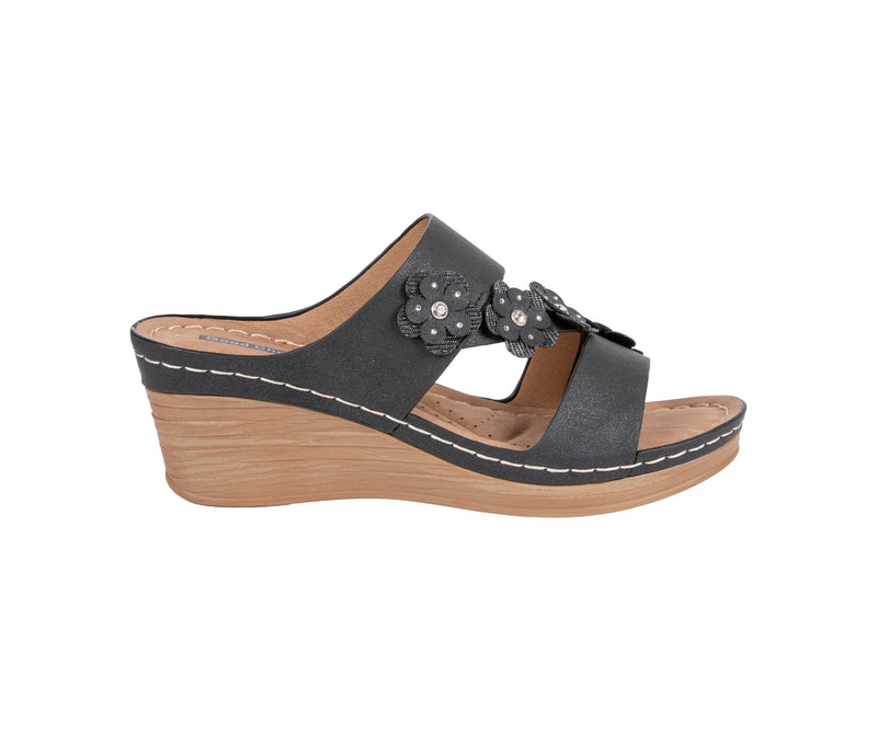 Women's Halia Black Floral Wedge Sandals