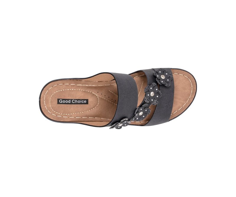 Women's Halia Black Floral Wedge Sandals