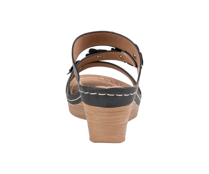 Women's Halia Black Floral Wedge Sandals