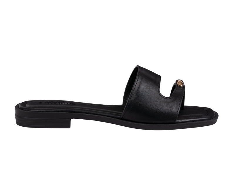 Women’s Halie Black Metal Toe Ring Flat Sandals