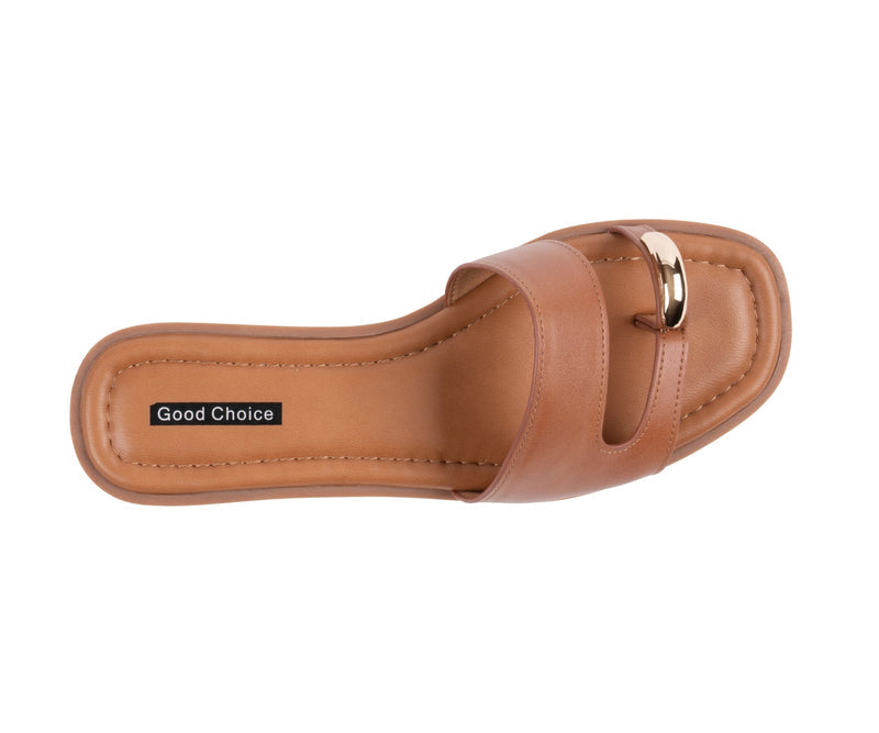 Women’s Halie Brown Metal Toe Ring Flat Sandals
