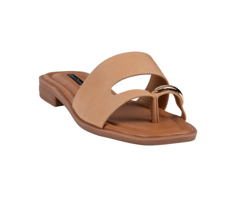 Women’s Halie Tan Metal Toe Ring Flat Sandals