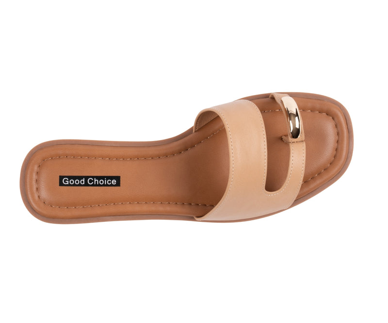 Women’s Halie Tan Metal Toe Ring Flat Sandals