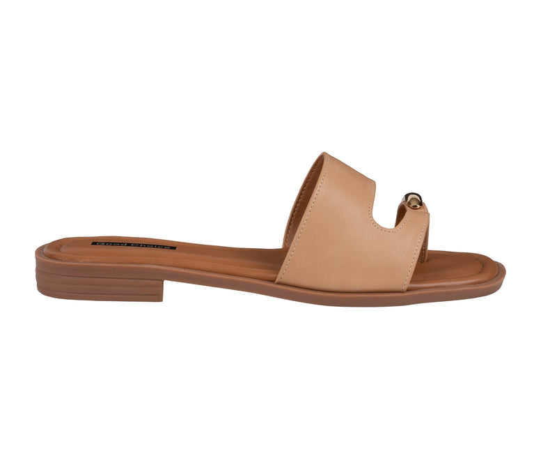 Women’s Halie Tan Metal Toe Ring Flat Sandals